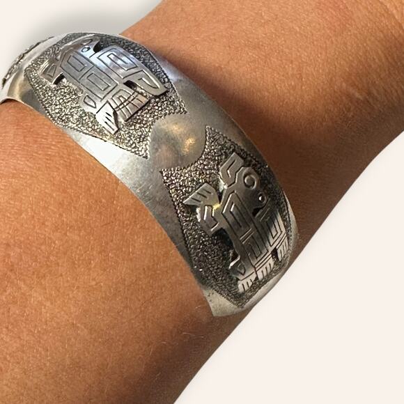 Mexican / Aztec 900 silver cuff bracelet - Picture 2 of 14